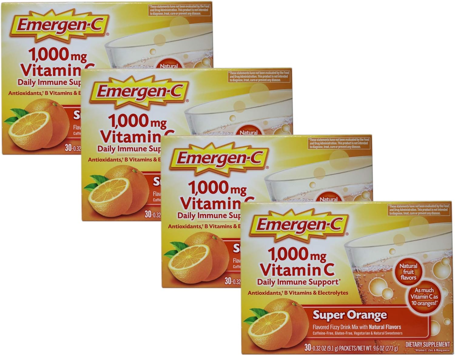 Emergen-C Vitamin C Fizzy Drink Mix, Super Orange, 120 Packets (4-Pack) - görsel 1