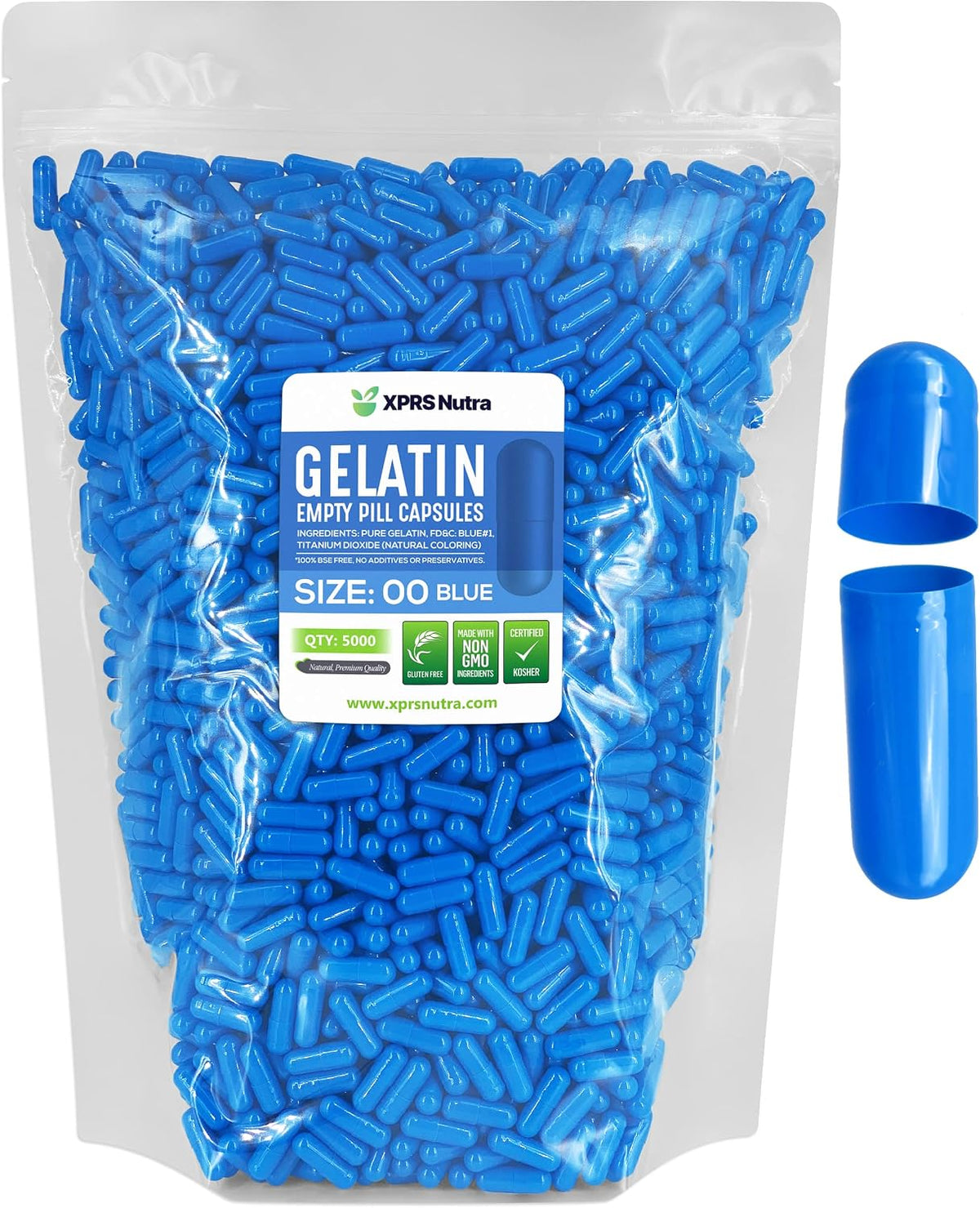 XPRS Nutra Size 00 Empty Gelatine Capsules - 5000 Count - Blue - görsel 1