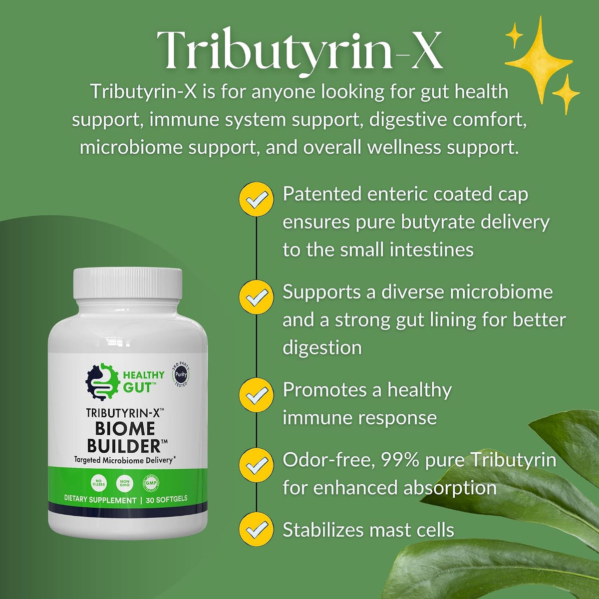 Healthy Gut Tributyrin-X | Most Bioavailable Butyrate Postbiotic for Gut Health & Leaky Gut Support | 99% Pure with Zero Odour | 30 Soft gel capsules - görsel 5