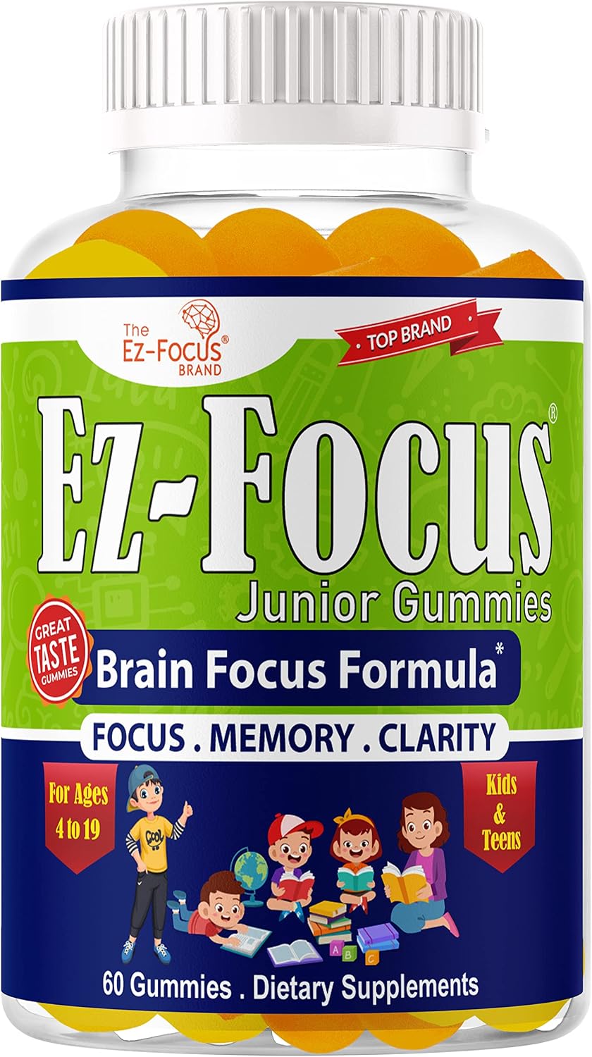 Ez-Focus Junior Brain Vitamins & Memory Supplements for Kids & Teens - Focus Gummies with DHA - 60 Chewable Gummies - görsel 1