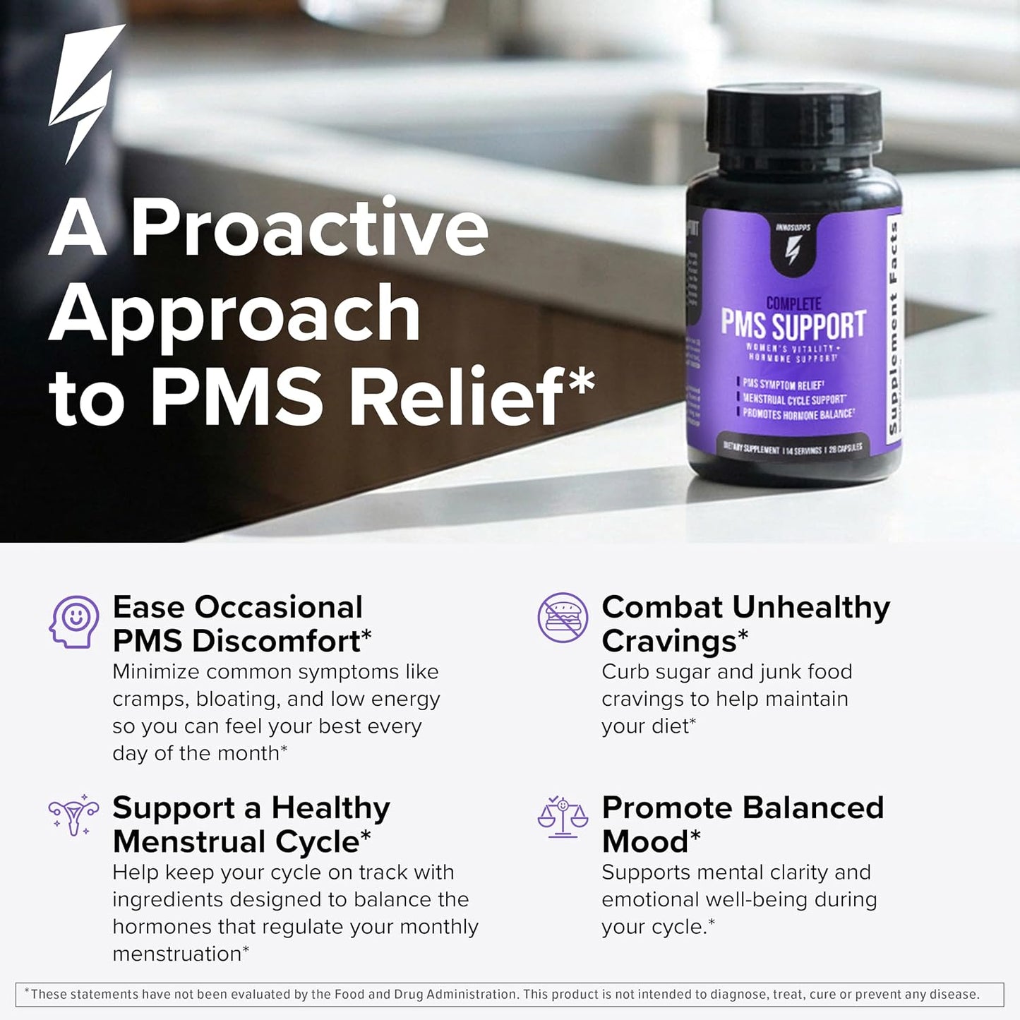 Inno Complete PMS Support - PMS Support Supplement for Women with Chasteberry, Vitamin B6 and Calcium for Menstrual Comfort, Cramp Relief, Mood Support and Cycle Balance (28 Capsules) - görsel 7