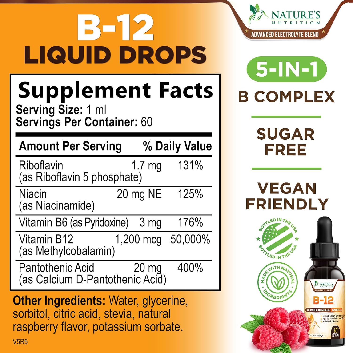 Vitamin B12 Drops - Extra Strength Methylcobalamin Super B Complex - Sublingual Liquid for Energy, Nervous System & Metabolism Support - Raspberry Flavoured - 60 ml - görsel 2