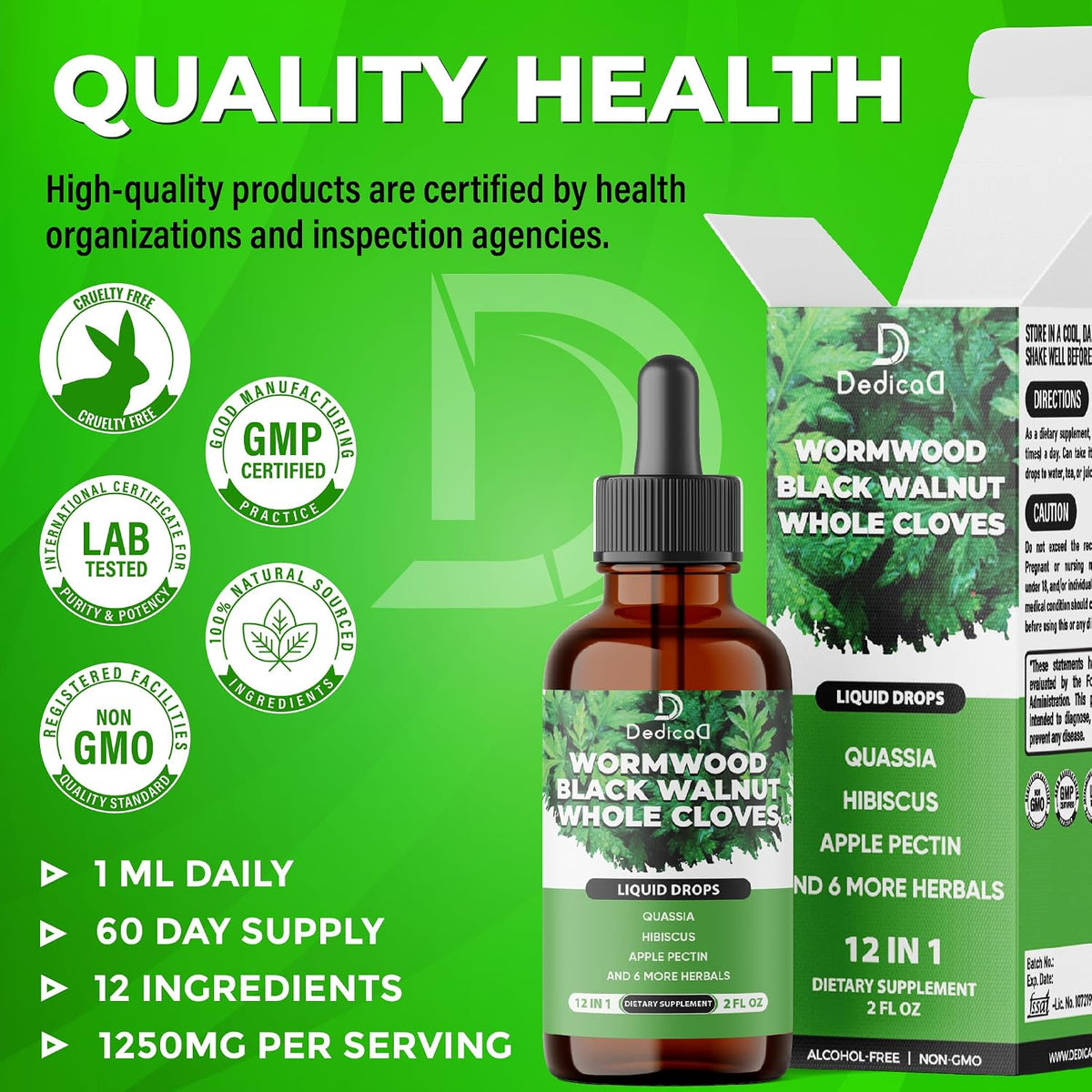 DEDICAD 12in1 Wormwood Liquid Drops – Black Walnut & Herbal Tincture, 60-Day Supply - görsel 7