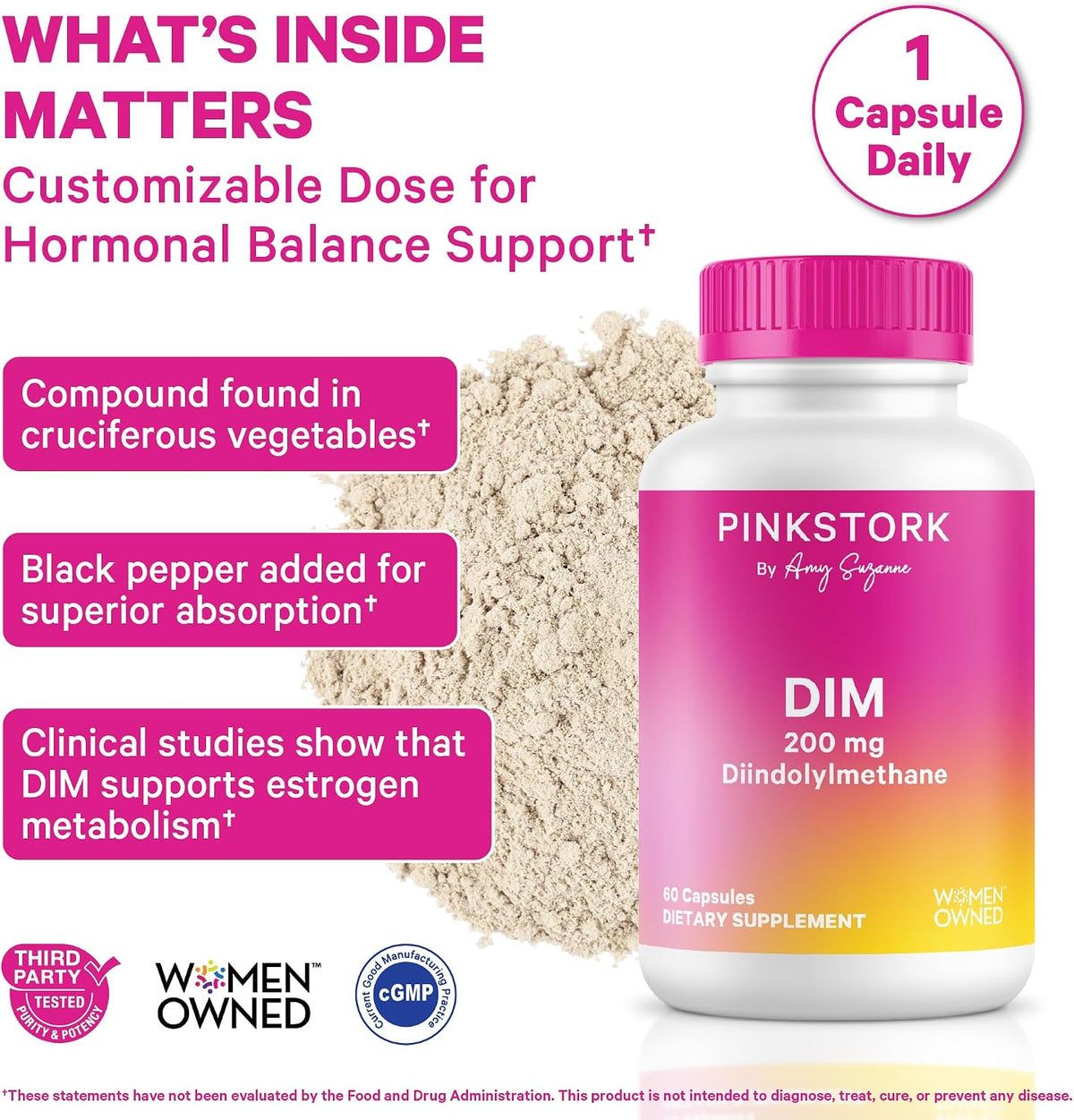 Pink Stork DIM Supplement for Women, 60 Capsules – DIM 200mg with BioPerine for Hormone Balance - görsel 2