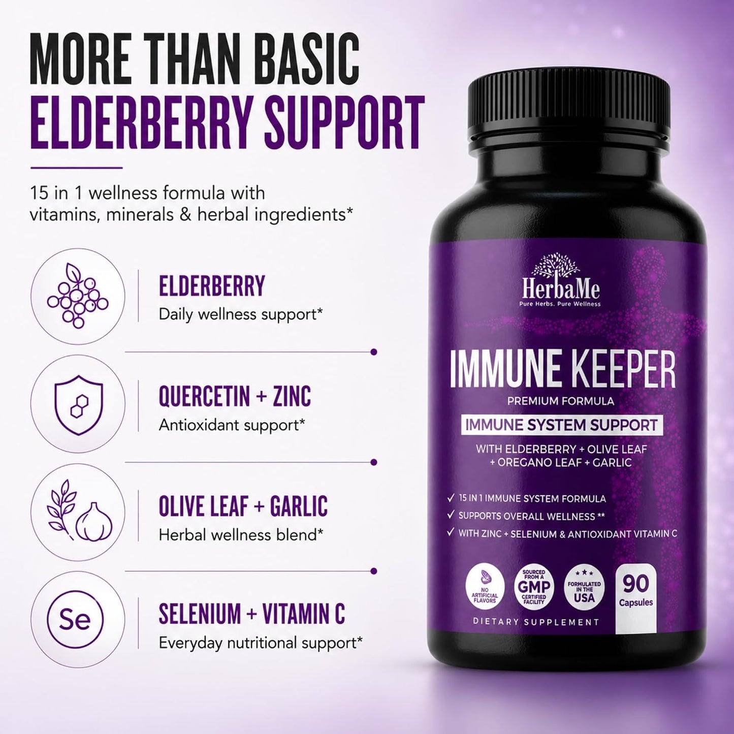 HerbaMe Immune Support Supplement – 15-in-1 Daily Wellness Formula, 90 Capsules - görsel 3