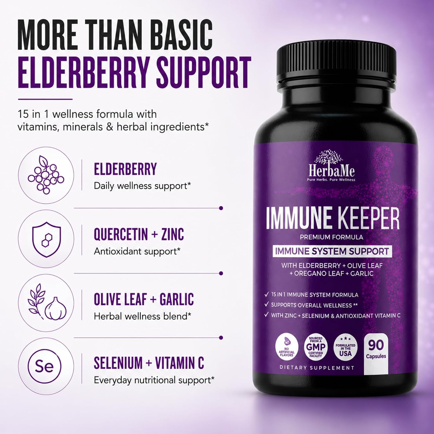 HerbaMe Immune Support Supplement – 15-in-1 Daily Wellness Formula, 90 Capsules - görsel 3
