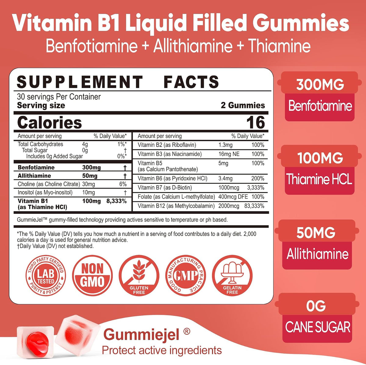 Vitamin B1 & Methylated Vitamin B Complex Gummies - All B Vitamins, Benfotiamine, Thiamine & Inositol - 120 Count - görsel 2