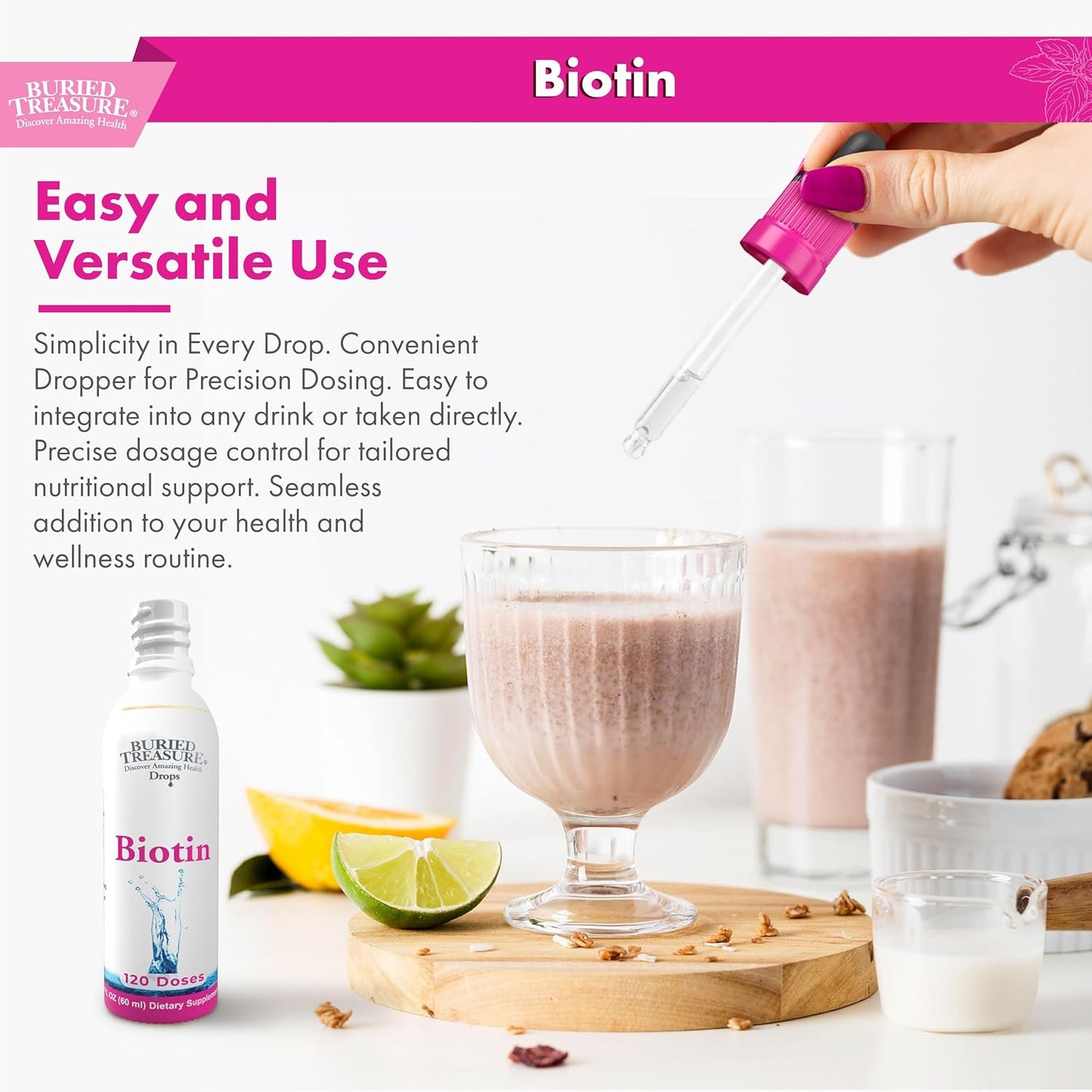 Buried Treasure Biotin Drops - Liquid Vitamin B7 for Hair, Skin & Nails, 60 ml (120 Servings) - görsel 5