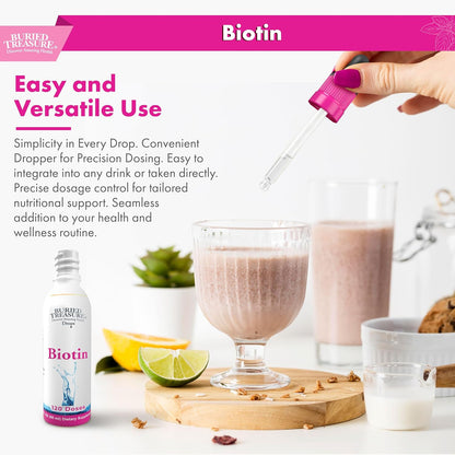 Buried Treasure Biotin Drops - Liquid Vitamin B7 for Hair, Skin & Nails, 60 ml (120 Servings)