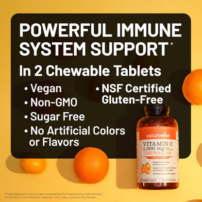 NatureWise Extra Strength Vitamin C Chewable 1000mg - Natural Orange Flavour - 90 Chewable Tablets