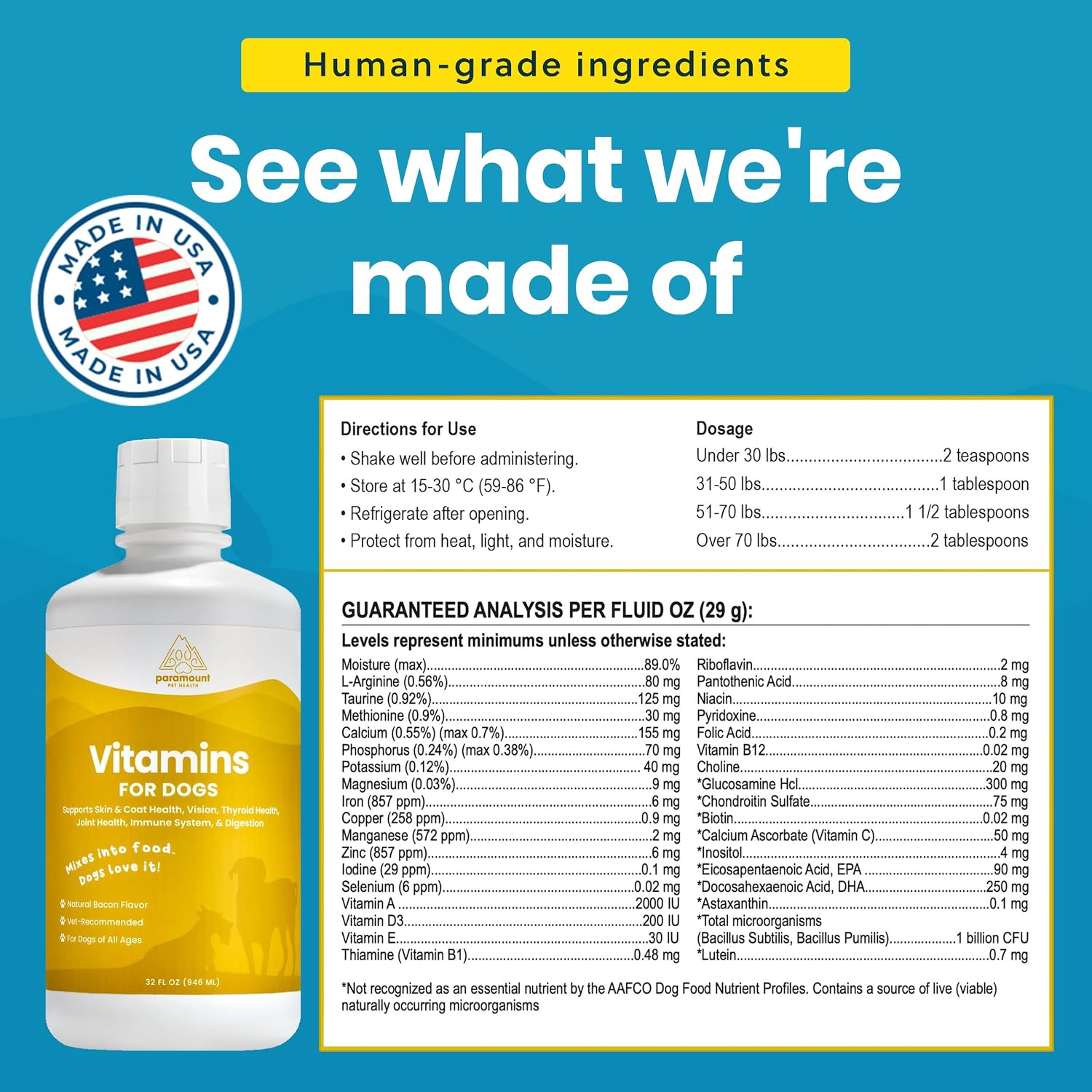 Liquid Multivitamin for Dogs with Probiotics, 8 in 1 Vitamins for Immune Support, Energy & Digestion, High Absorption, Made in USA, 946 ml - görsel 3