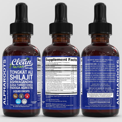 Clean Nutra Tongkat Ali Liquid Drops – Herbal Supplement for Men with Ashwagandha, Shilajit, Turkesterone, Magnesium, Irish Sea Moss, and Zinc
