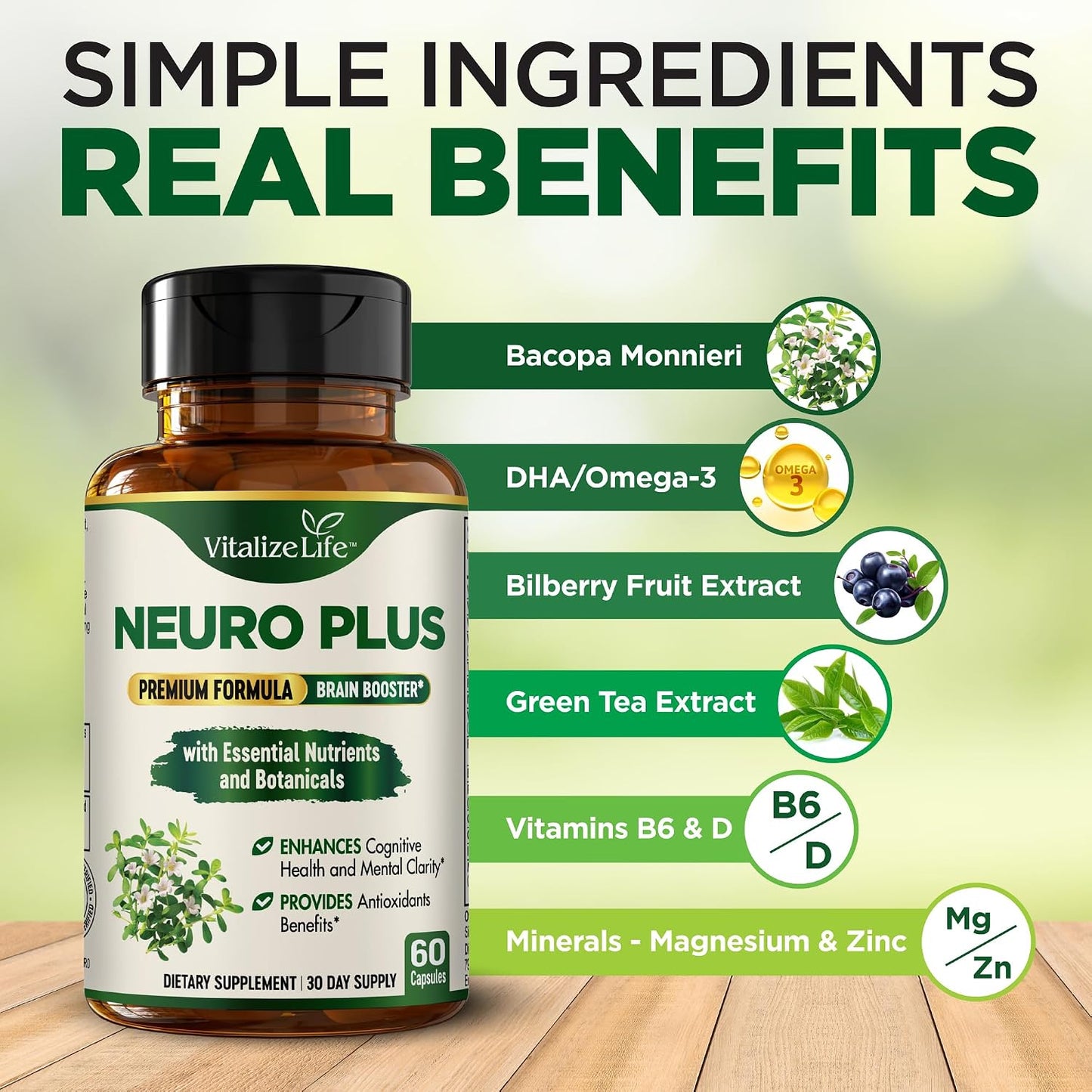Neuro Plus Brain Supplement - Nootropic for Memory, Focus & Clarity - 60 Capsules - görsel 2