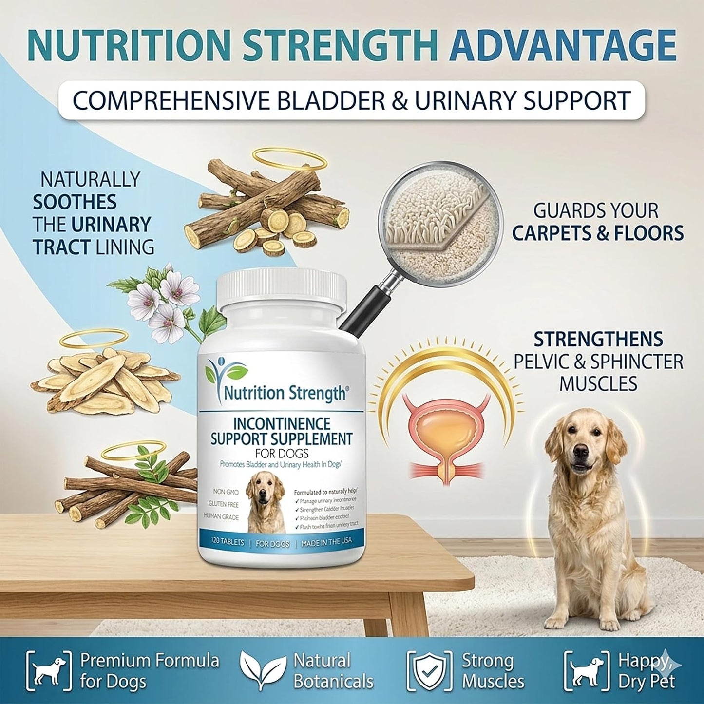 Dog Incontinence Support – Organic Herbal Supplement for Bladder Control – 120 Chewable Tablets - görsel 4