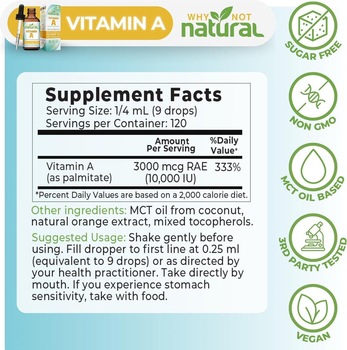 Why Not Natural Vitamin A Drops 10000 IU - Liquid Retinyl Palmitate with Coconut MCT Oil, Vegan Supplement for Skin & Hair - 30 ml - görsel 4