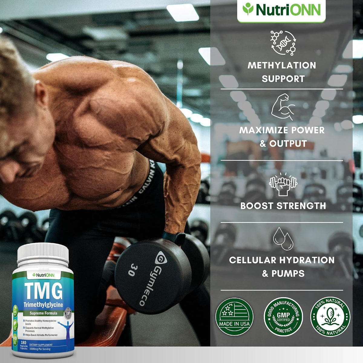 TMG Trimethylglycine Supplement - 1000mg - 180 Capsules - Pure Betaine Anhydrous - Non-GMO - görsel 3