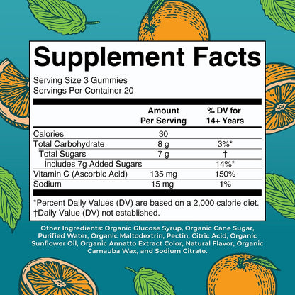 MARYRUTH'S Adult Vitamin C Gummies | USDA Organic | Vegan Chewable Vitamin C Gummies for Ages 14+ | for Immune Support & Overall Wellness | Vegan | Non-GMO | Orange Flavour | 60 Count