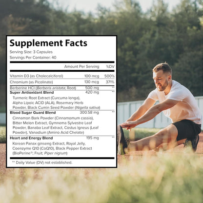 Berberine 500mg Complex – Blood Sugar Support with ALA, CoQ10, Turmeric, Cinnamon & Herbs (60 Capsules)