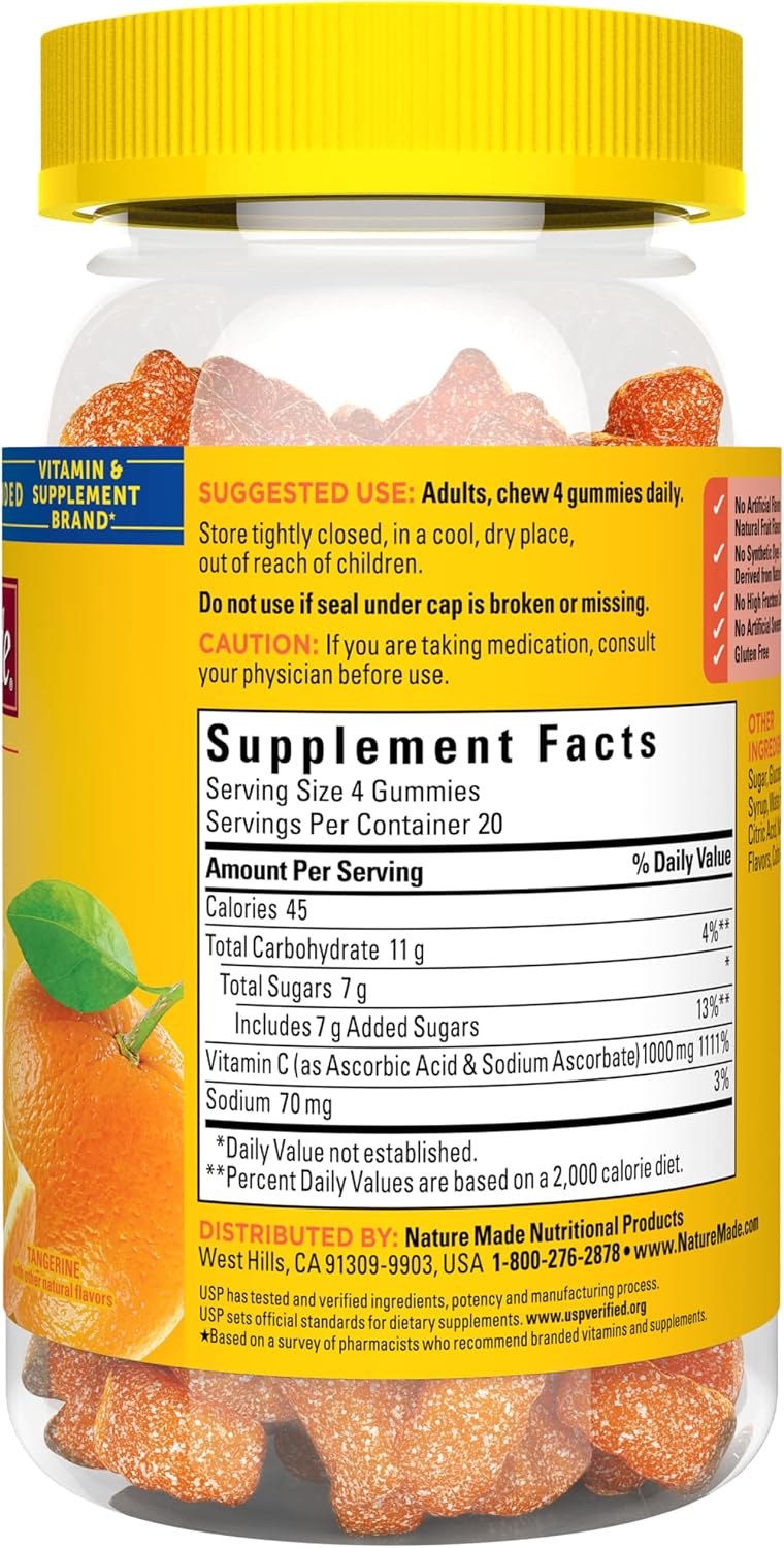 Nature Made Maximum Strength Dosage Vitamin C 1000mg per Serving, Adult Vitamin C Immune Support Gummies, 80 Gummies for Daily Immune Support, 20 Day Supply - görsel 9