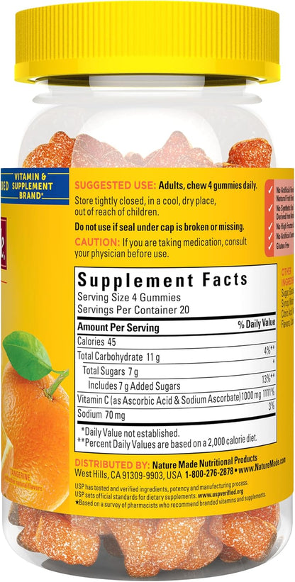 Nature Made Maximum Strength Dosage Vitamin C 1000mg per Serving, Adult Vitamin C Immune Support Gummies, 80 Gummies for Daily Immune Support, 20 Day Supply