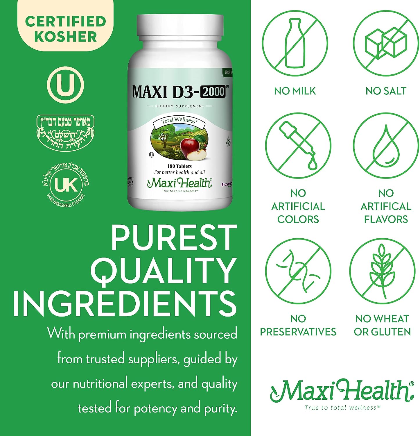 Maxi Health Kosher Vitamin D3 2000 IU - 180 Tablets - görsel 6