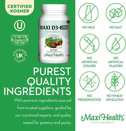 Maxi Health Kosher Vitamin D3 2000 IU - 180 Tablets