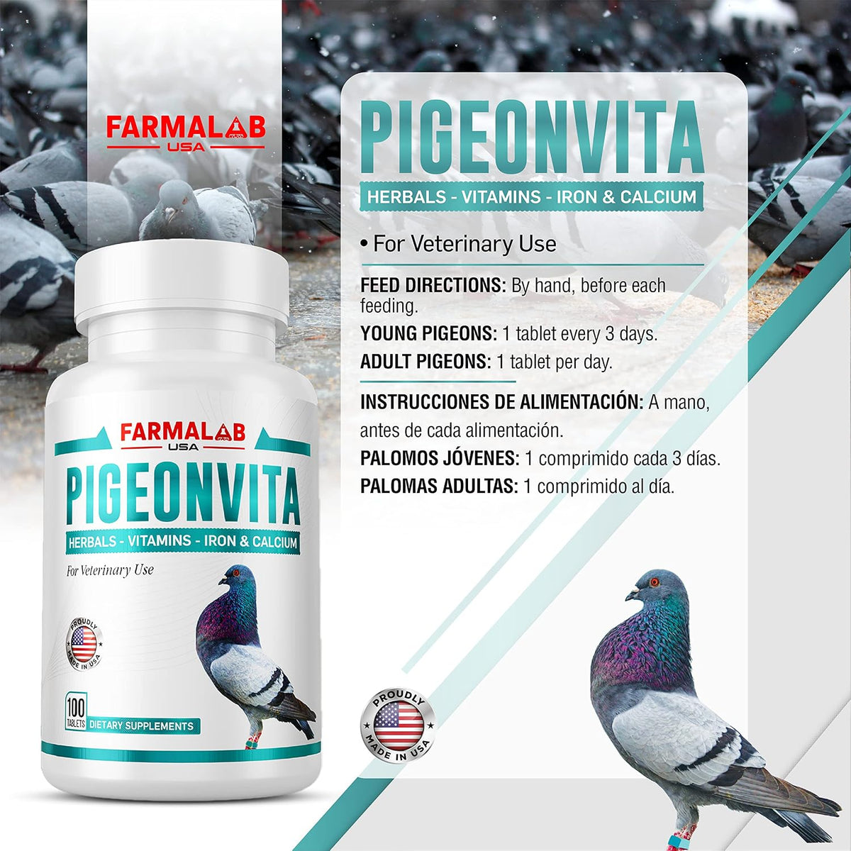 B12-5500 para Palomas, Pigeon Vitamin Supplement 60 Tablets Farmalab - görsel 9