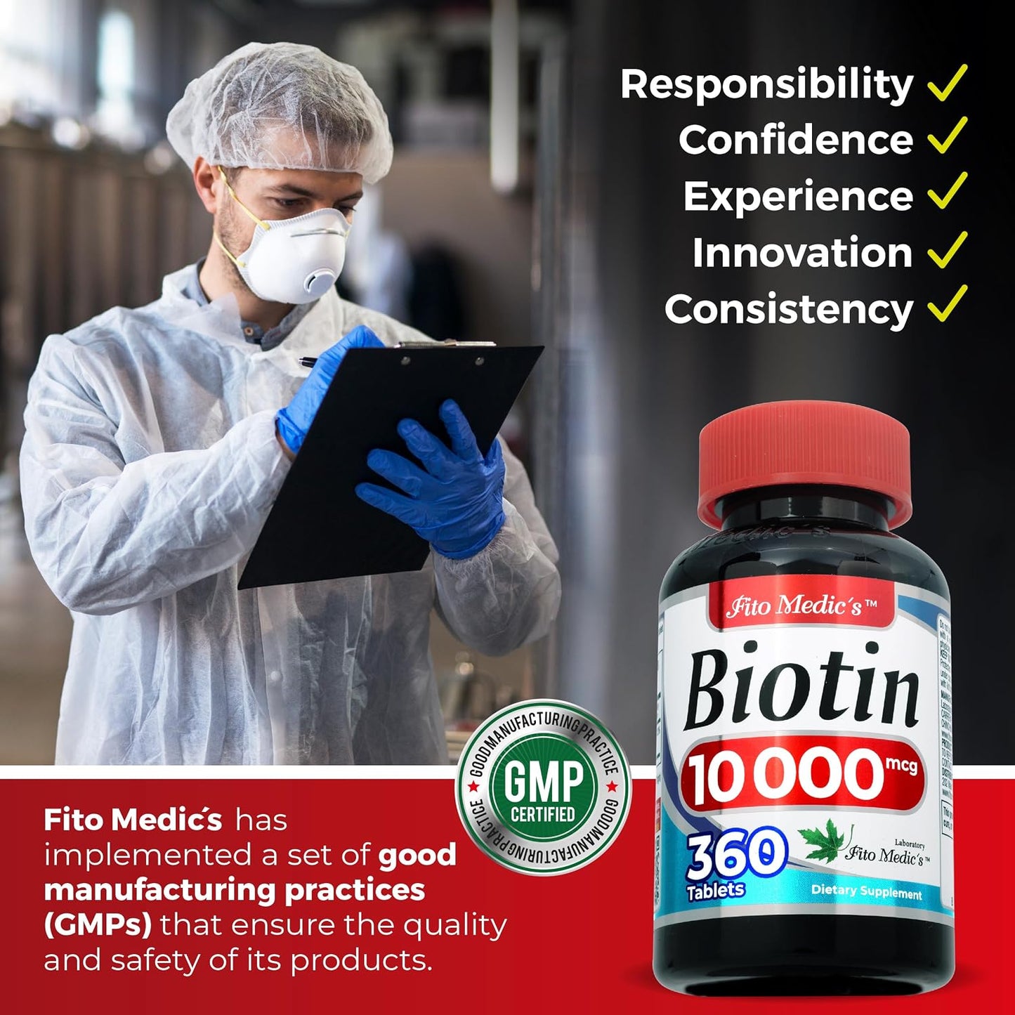 FITO MEDIC'S Lab Biotin 10000mcg - 360 Tablets (High Potency Supplement) - görsel 5