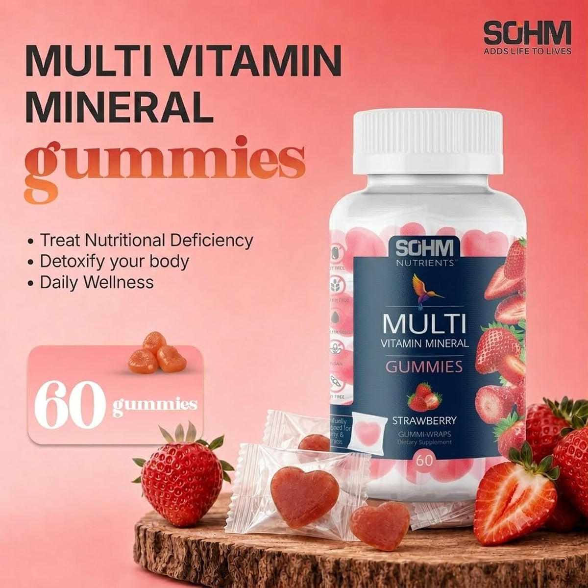 SOHM Multivitamin Gummies for Men and Women, 60 Gummies – Daily Vitamin Gummies with Vitamins A, C, D3, E & Folic Acid, Supports Immune Health, Energy Metabolism & Overall Wellness - görsel 2