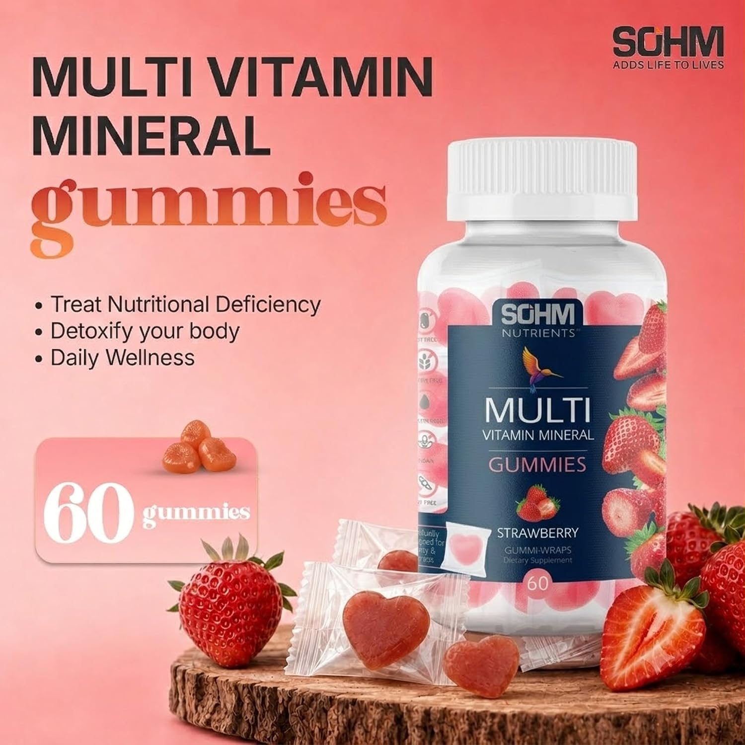 SOHM Multivitamin Gummies for Men and Women, 60 Gummies – Daily Vitamin Gummies with Vitamins A, C, D3, E & Folic Acid, Supports Immune Health, Energy Metabolism & Overall Wellness - görsel 2