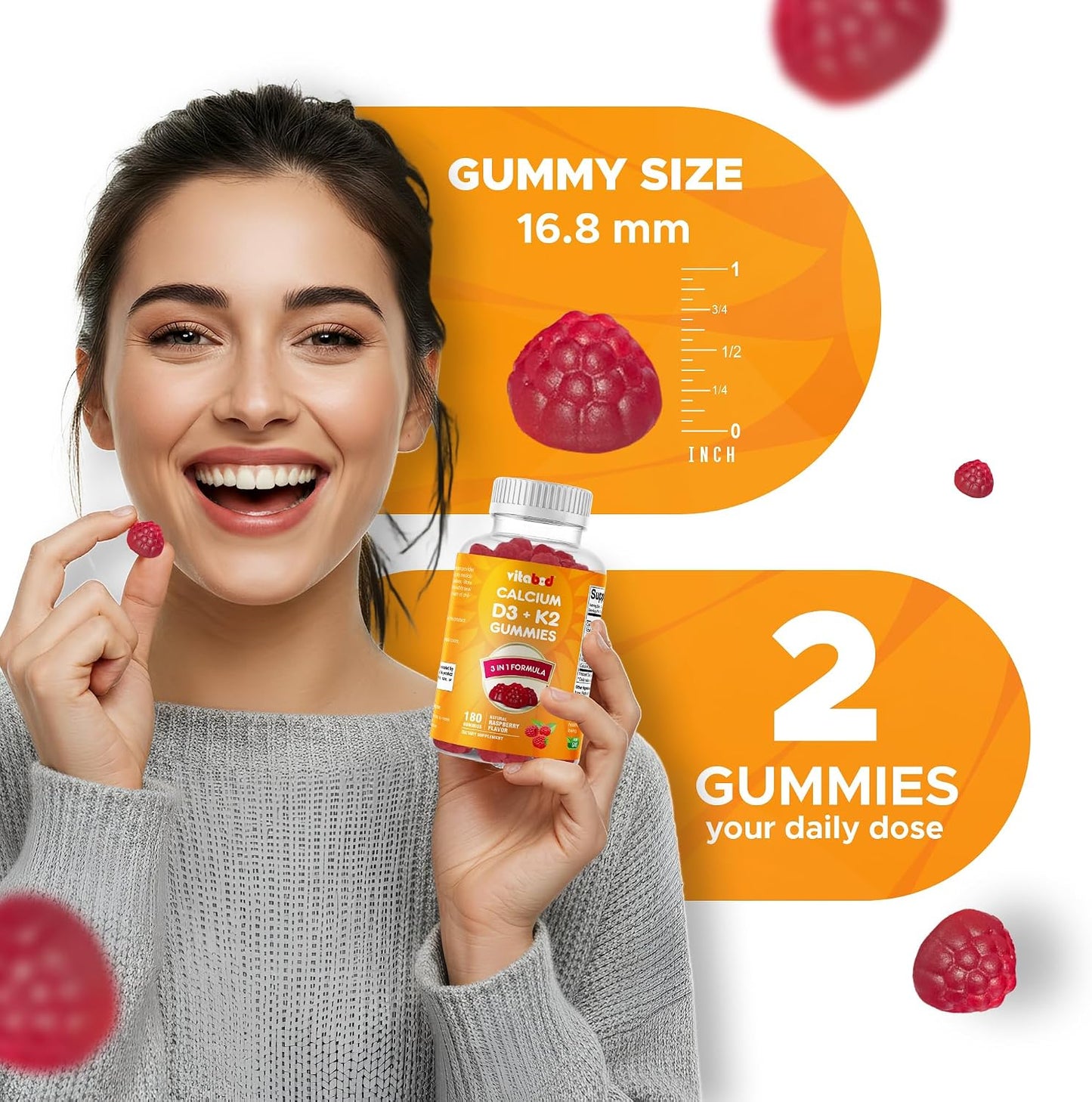 Vitabod Vitamin D3 + K2 Gummies – Bone & Heart Health Support – 180 Pectin-Based Vegan Gummies - görsel 8