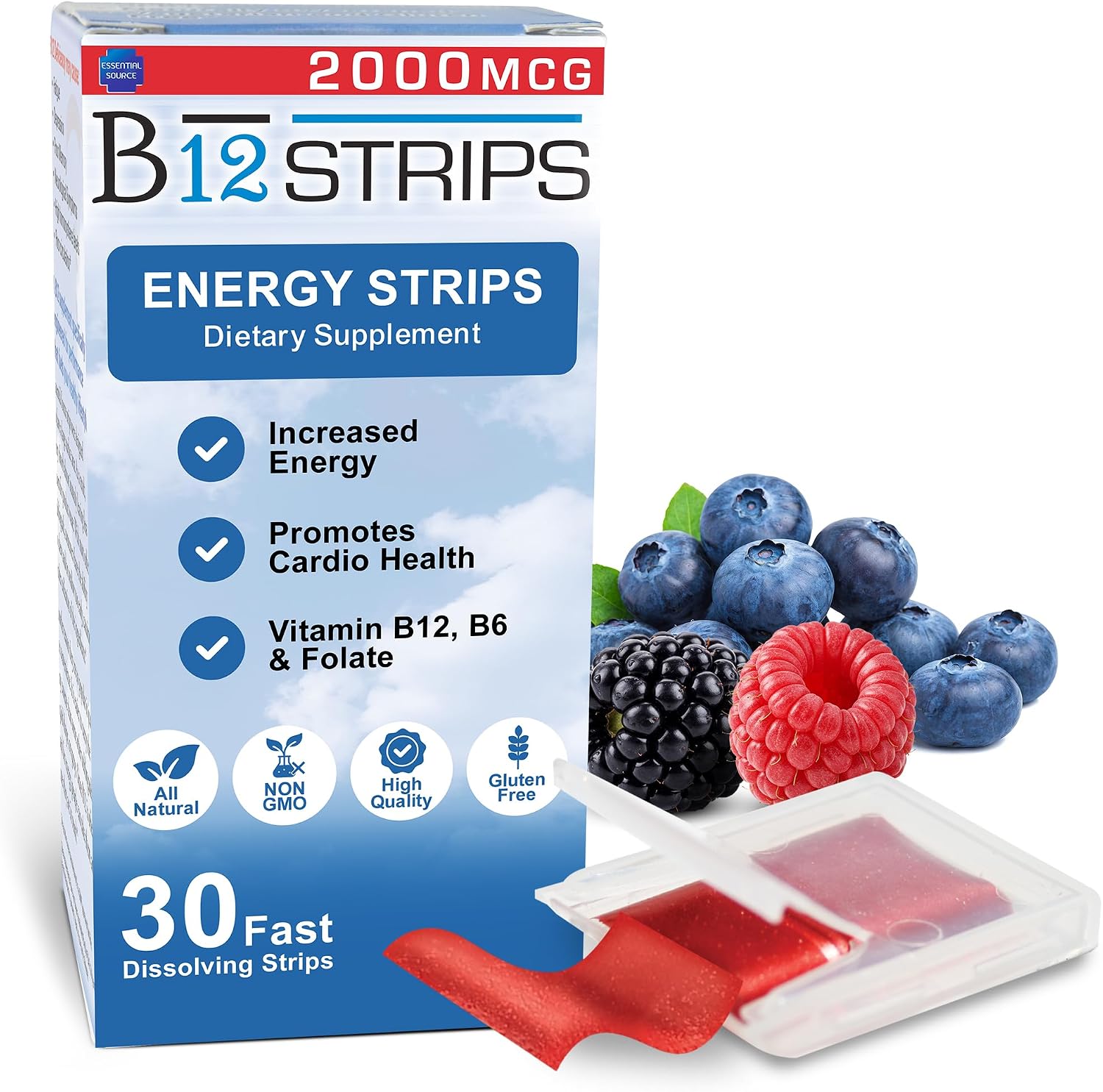 Essential Source 2000 mcg Methylcobalamin Vitamin B12 Sublingual Energy Strips with Biotin, B6 and 5-MTHF Folate - 90 Strips - görsel 8