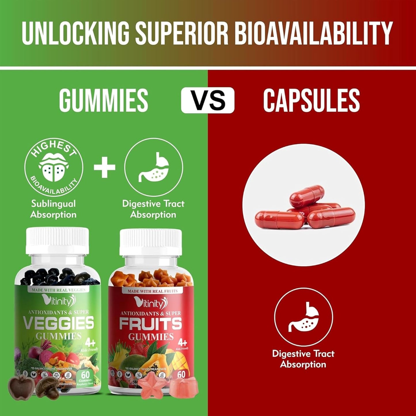 VITINITY Fruit and Veg Supplement Gummies – Real Greens & Fruits, Vegan, 60 Gummies - görsel 5