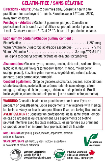 Jamieson High Potency Biotin Gummies, 2500 mcg, 100 Gummies