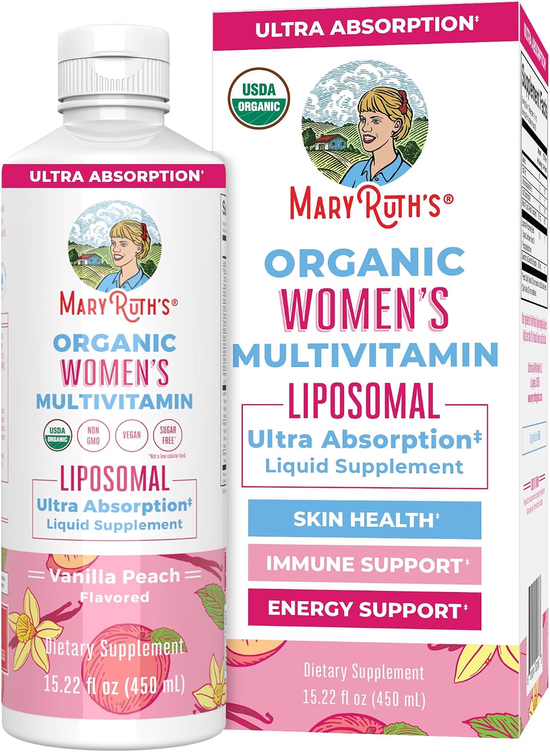 MaryRuth’s Organic Women’s Multivitamin Liposomal – Sugar Free Liquid Multivitamin with Ashwagandha, Folate, and Omega-3 DHA – 450 ml (15.22 fl oz) - görsel 1