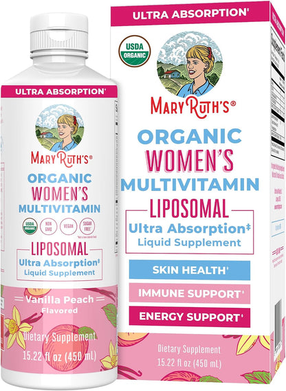 MaryRuth’s Organic Women’s Multivitamin Liposomal – Sugar Free Liquid Multivitamin with Ashwagandha, Folate, and Omega-3 DHA – 450 ml (15.22 fl oz)