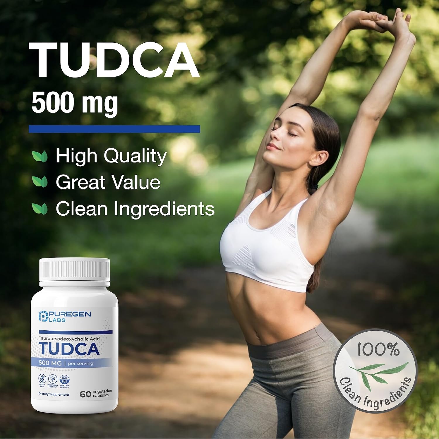 Puregen Labs TUDCA (Tauroursodeoxycholic Acid) 500mg per Serving - Bile Salts Liver Health Support - No Harmful Additives - Non-GMO - Gluten-free - 60 Vegetarian Capsules - görsel 3