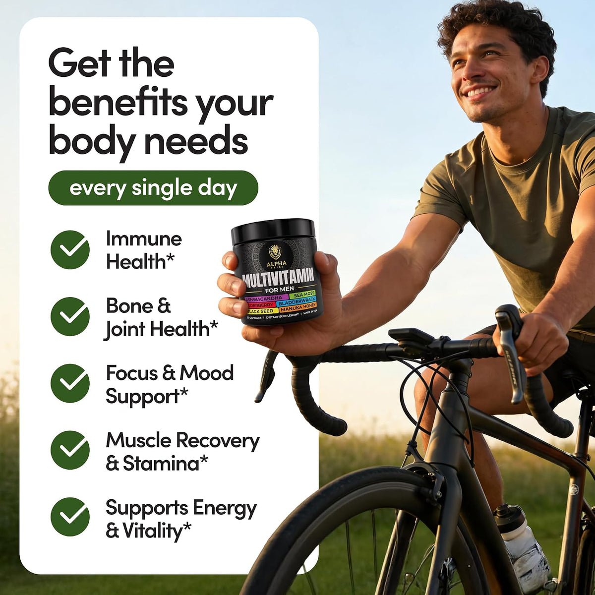Alpha Tribe Multivitamin for Men with Sea Moss, Black Seed Oil, Ashwagandha, and Turmeric - görsel 3