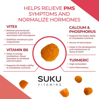SUKU PMS Gummy Supplement with Chasteberry – Peach Mango (50 Gummies)