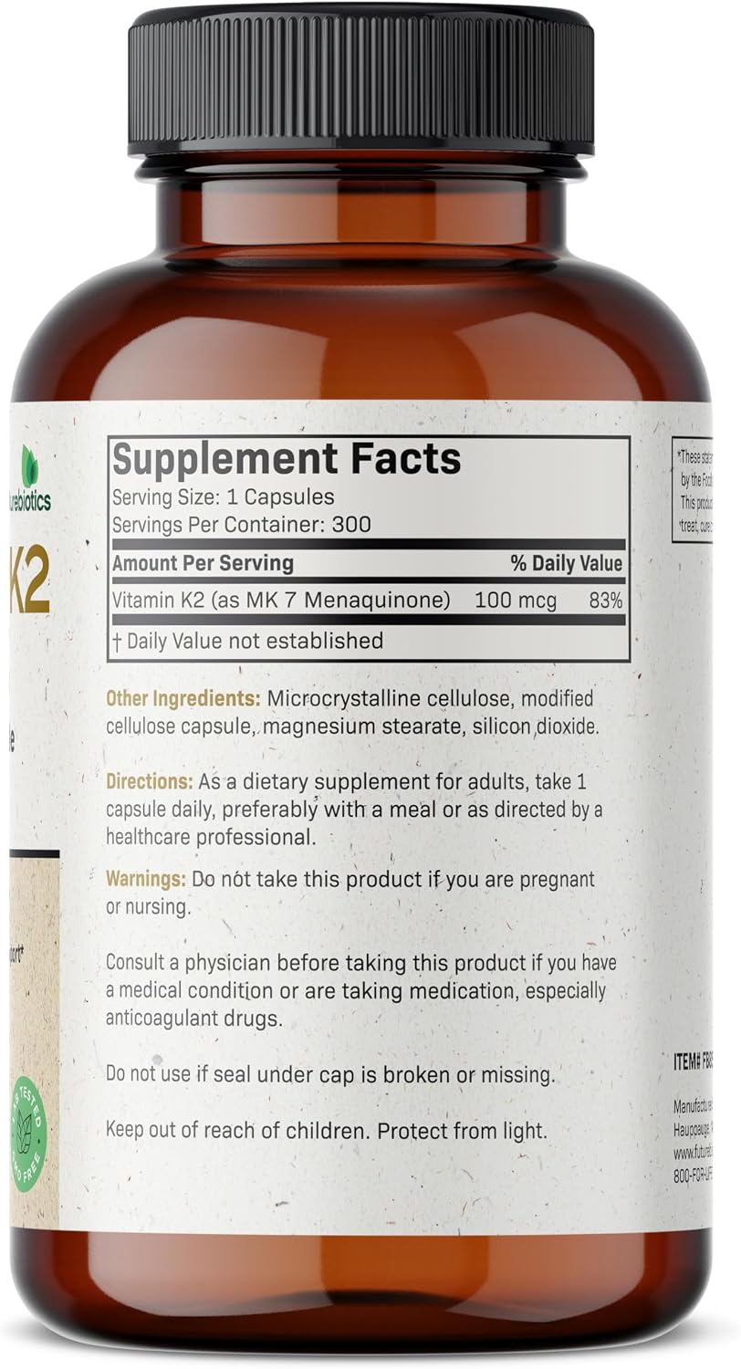 Futurebiotics Vitamin K2 as MK-7 100 mcg, Supports Strong Bones – Non-GMO, 300 Vegetarian Capsules - görsel 2