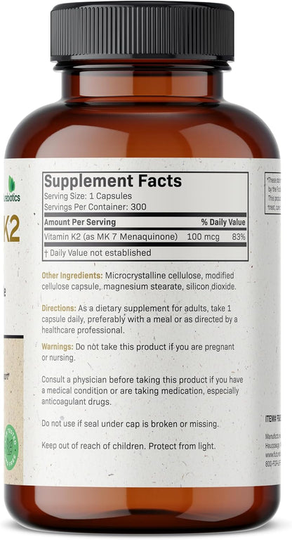 Futurebiotics Vitamin K2 as MK-7 100 mcg, Supports Strong Bones – Non-GMO, 300 Vegetarian Capsules