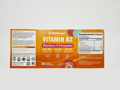 Vitamin B2 Gummies | Riboflavin 400mg with Magnesium and CoQ10 | Sugar-Free, Vegan, Strawberry Flavour, 60 Gummies