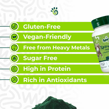 SPIRU PAW Spirulina Powder for Dogs & Cats - Plant-Based Microalgae Food Topper, 3 oz