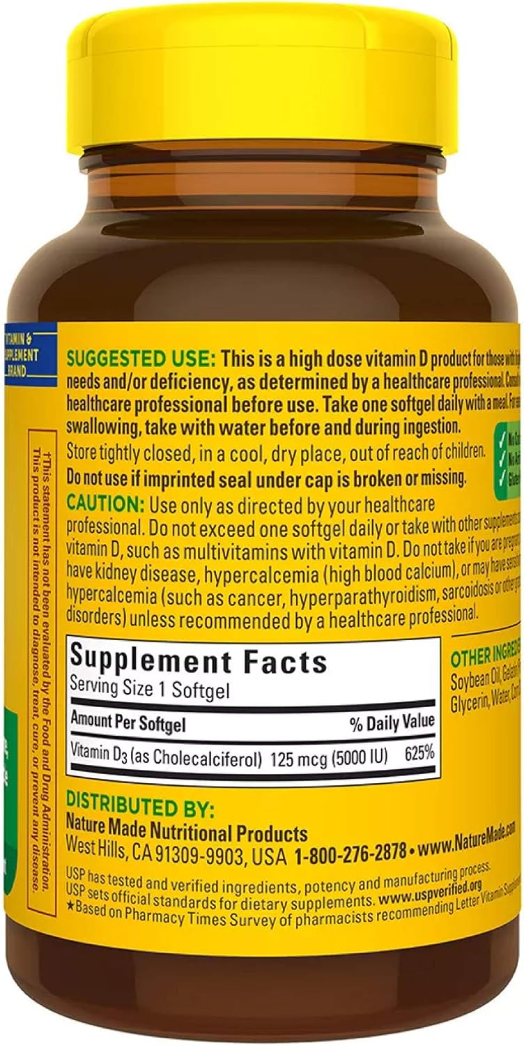 Nature Made Vitamin D3 5000 IU Softgels, 220 Count - görsel 3