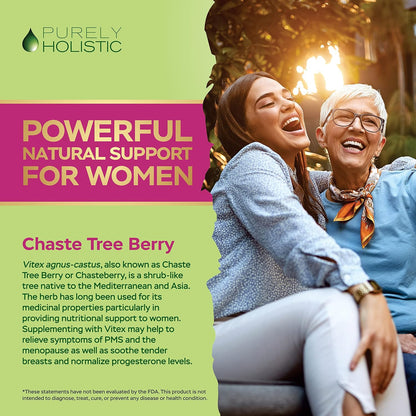Purely Holistic Chasteberry Vitex Supplement 650mg - 4 Month Supply 120 Vegan Capsules Agnus-Castus Chaste Tree Berry Capsules Supports Normal Hormone Balance for Women