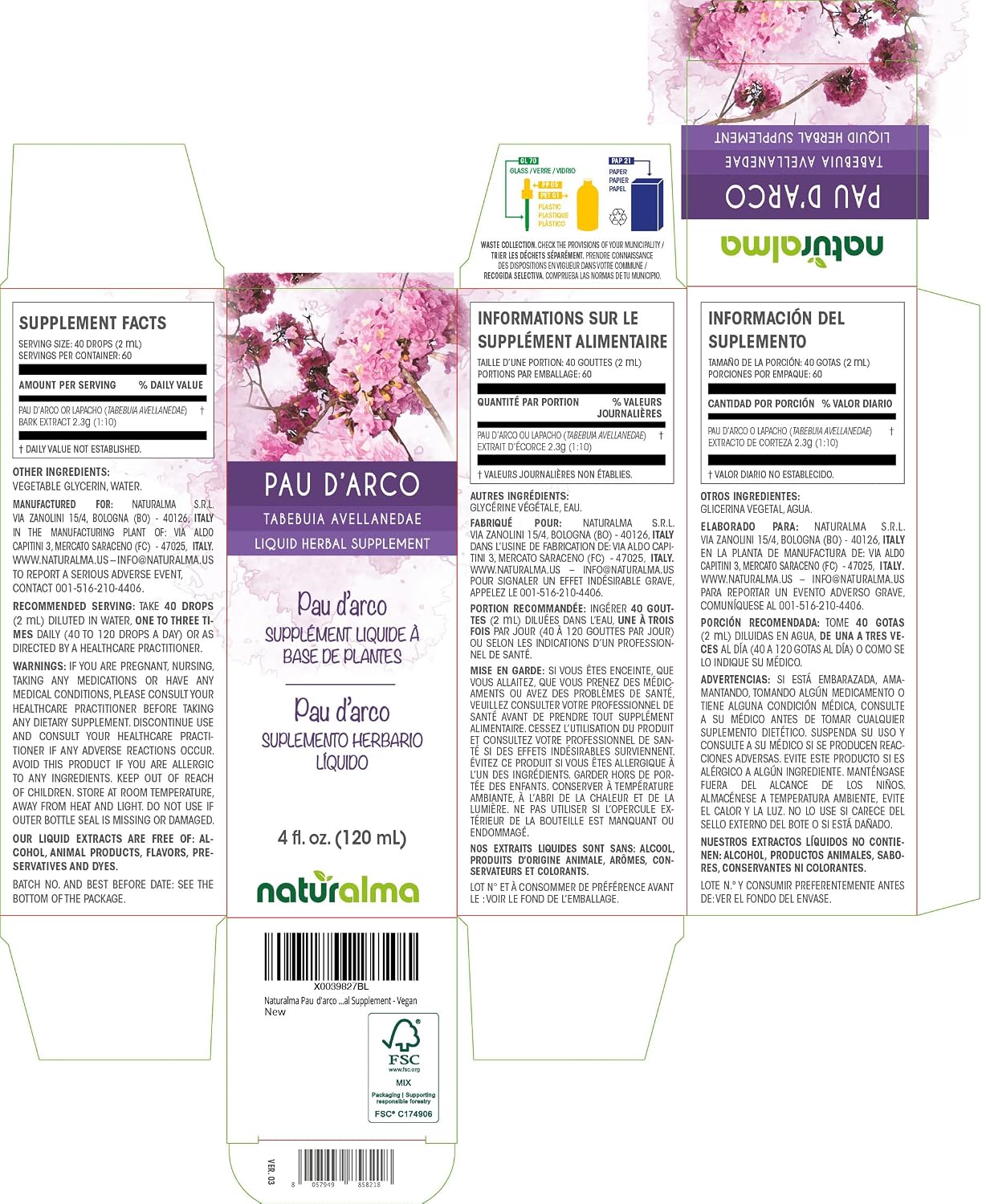 Naturalma Pau d'Arco or Lapacho (Tabebuia avellanedae or Tecoma curialis) Bark Alcohol-Free Tincture - 118ml Liquid Extract in Drops - Herbal Supplement - Vegan - görsel 2