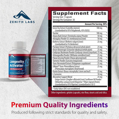 Longevity Activator Anti-Ageing Supplement with Resveratrol – Immune Support & Healthy Memory