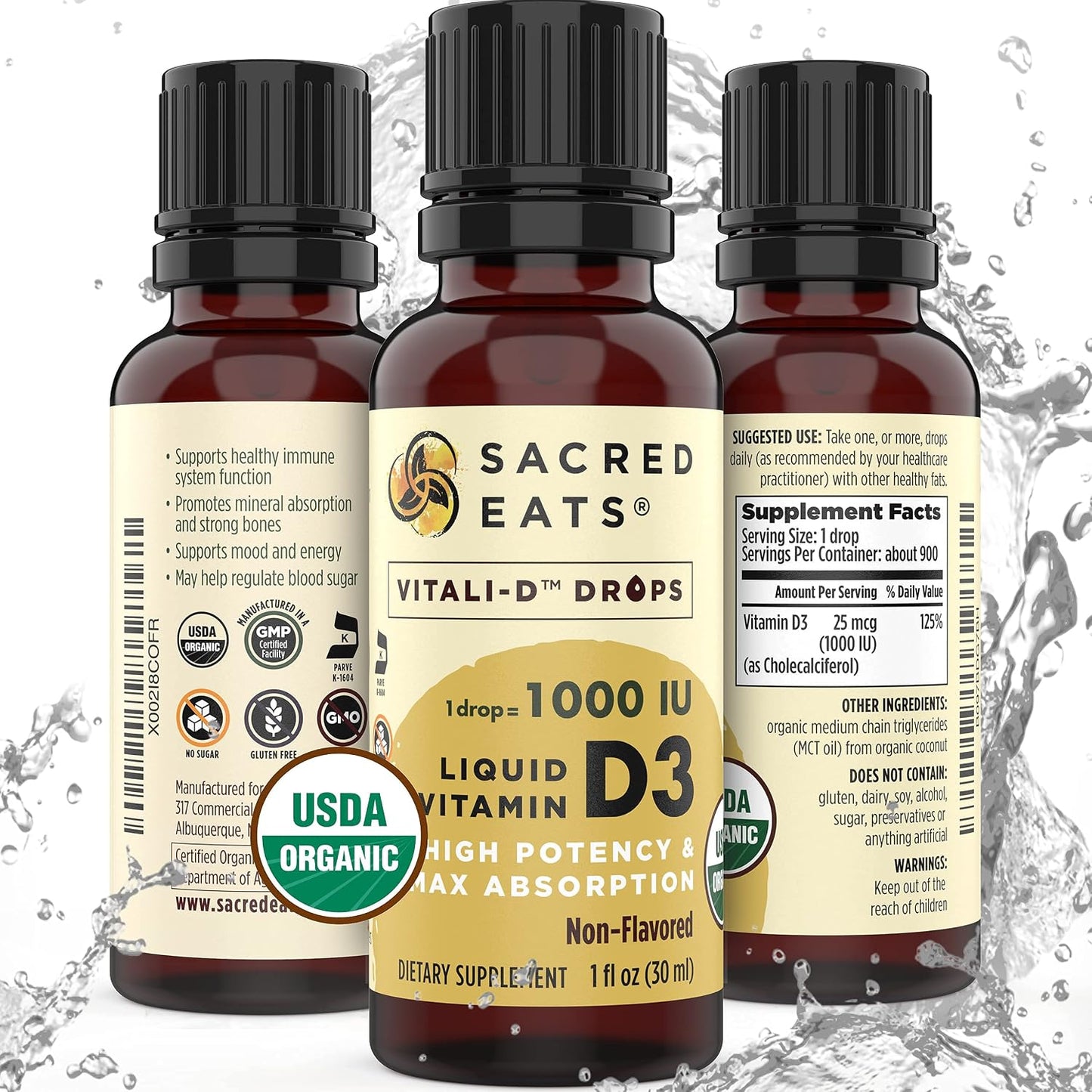 Organic Liquid Vitamin D Drops – 1,000 IU per Drop, Sugar Free, Flavourless - görsel 1