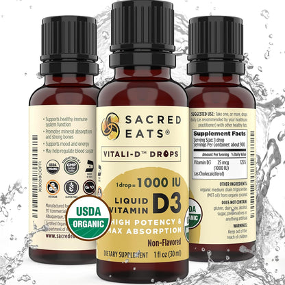 Organic Liquid Vitamin D Drops – 1,000 IU per Drop, Sugar Free, Flavourless
