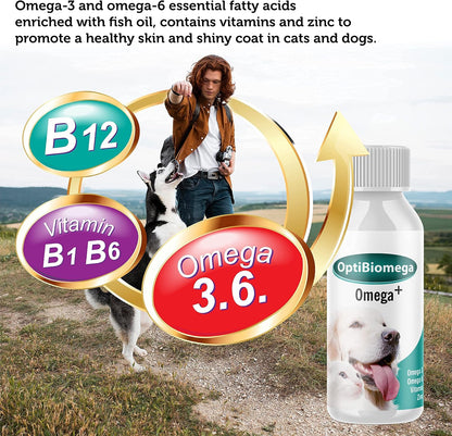 OptiBiomega Fish Oil for Dogs & Cats - Omega 3 & 6 with Zinc, 100 ml